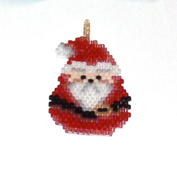 Special Sale Price - Handmade Beaded Bead Woven Round Christmas Santa in Lighter Border 27 MM X 36 MM, Christmas Pendant, Santa Pendant