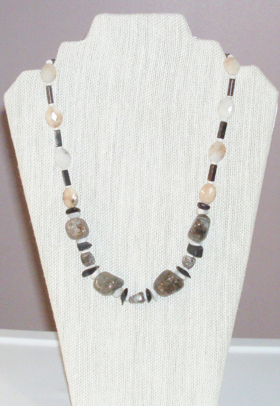 Handmade Beaded Stone Necklace With Serpentine Leopard Skin Etsy