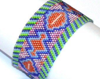 Handmade Bead Woven Peyote Stitch Cuff Bracelet From Lorraine Hickton's "Passion Posy" Pattern 7-1/4", Bead Woven Bracelet, Peyote Stitch