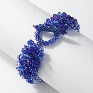 Handmade Beaded Bead Woven Cuff Bracelet in Sapphire Blue, Cuff Bracelet, Magic Carpet Bracelet, Bead Woven Bracelet