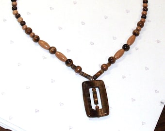 Handmade Beaded Tiger Eye Stone and Wood Necklace 18" Long, Handmade Necklace, Tiger Eye Necklace, Great Gift Idea