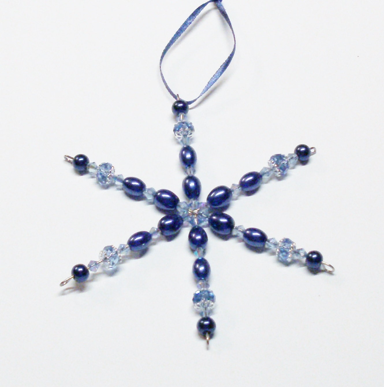 Handmade Beaded Snowflake Ornament in Dark and Light Blue Etsy