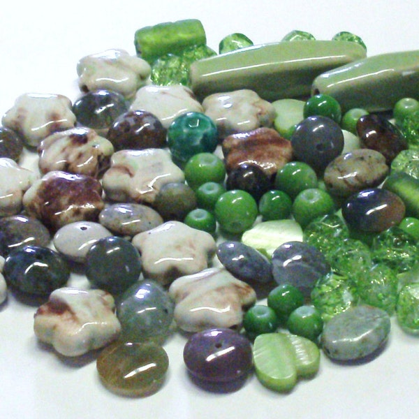 GRAB BAG with 3 Oz. of Mixed Beads in Spring Greens and Browns