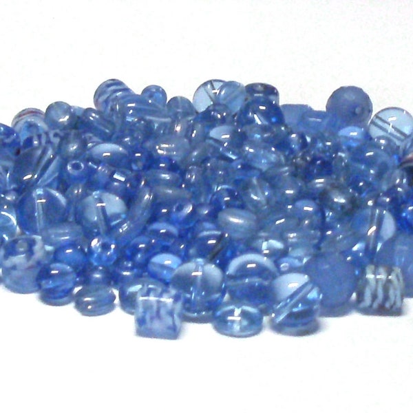 Mixed Destash Lot of 4.9 Oz. of Glass Beads in Blue, Mixed Bead Lot, Mixed Glass Beads Lot, Blue Glass Beads, Mixed Blue Glass Beads
