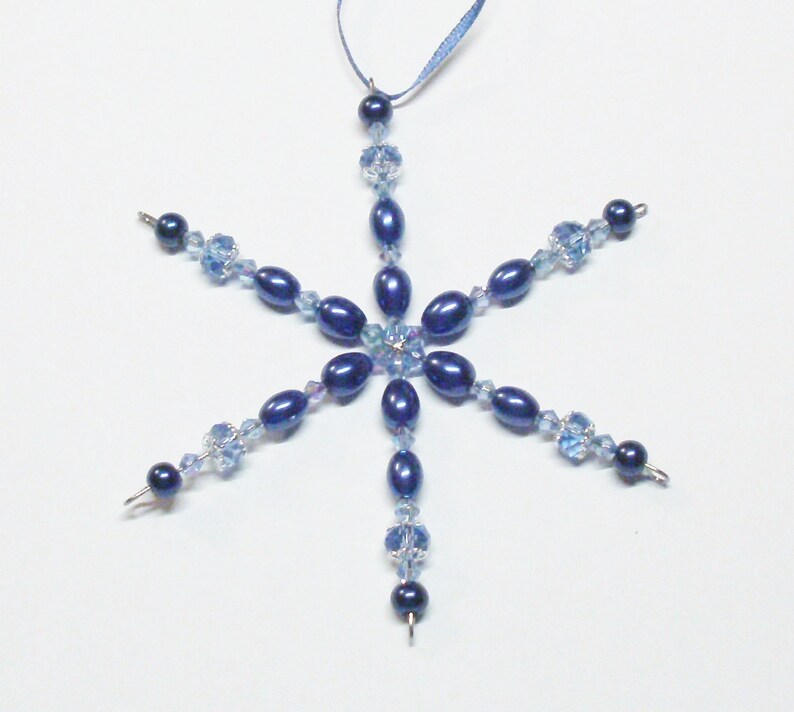 Handmade Beaded Snowflake Ornament in Dark and Light Blue Etsy