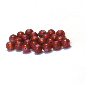 Red Opaque Glass Beads: Round Metallic Splatter Beads (8MM, 24)