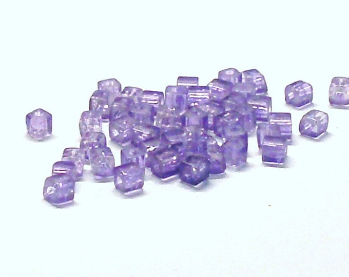 Glass Cube Beads in Purple 4 MM Etsy