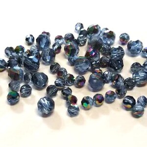 Gray Blue Faceted Glass Beads: Round & Rondelle Mixed Lot