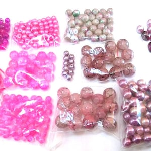 Grab Bag Mixed Lot of Glass Beads in Pinks and Purples 9 Oz., Huge Mixed Bead Lot, Mixed Beads Lot, Pink and Purple Beads