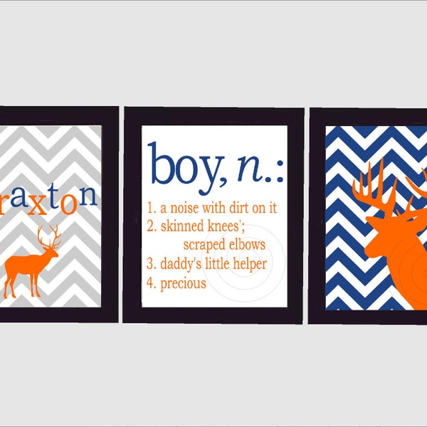Nursery Art - Kids Wall Art - Boy - A Noise With Dirt On It - Name Print - Chevron Deer - Custom Name - boy definition - nursery name art -
