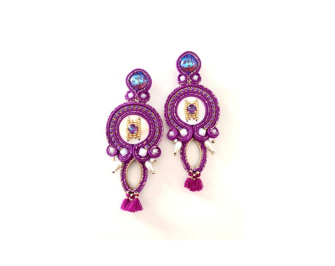 Mara Purple Statement Earrings- Swarovski Crystals