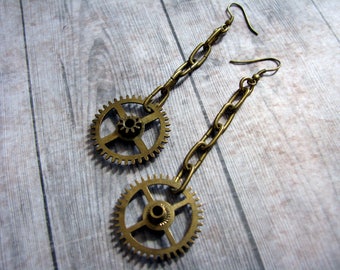 Brass stempunk clockwork gear earrings