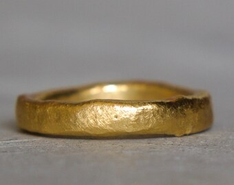 Wabi Sabi 24K Gold Ring - Hand Forged Gold Band - Pure Gold Ring W Organic Texture - Solid 24K Gold Unisex Ring