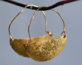 24K Gold Ancient Disc Earrings - Hand Forged Solid Gold Earrings - Organic Pure Gold Roman Dangle Earrings - Made To Order