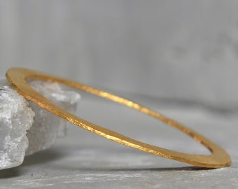 24K Gold Flat Disc Bracelet - Hand Forged Solid Gold Bangle - Pure Gold Ancient Bracelet - Made To Order