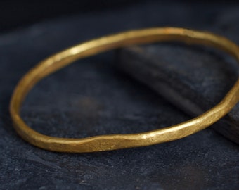 Wabi Sabi Gold Bracelet - Hand Forged Gold Bangle - Pure Gold Bracelet w Organic Texture - Solid 24K Gold Stacking Bracelet