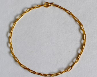 Solid 24K Gold Chain Necklace - Hand Forged Pure Gold Oval Chain -  24K Gold Organic Chain  - Made To Order