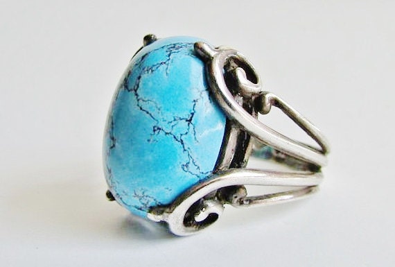 Southwestern Sterling Spiderweb Turquoise Ring