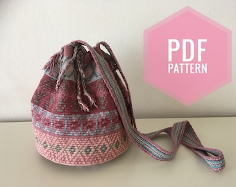 Crochetpattern Wayuu mochila bag with 6 colors, tapestry technique, beautiful fair isle motives, Crochet pattern, colorful, PDF-file, DIY