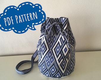 Renewed: Wayuu mochila bag with tapestry technique, Norwegian motives, Crochet pattern, black and white, PDF-file, DIY