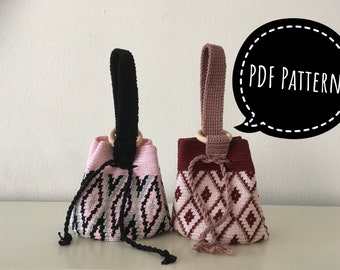 Wayuu mochila bag of cotton and tapestry technique, beautiful motives, wooden ring, colorful, PDF-file, DIY