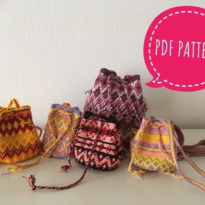 Crochetpattern Wayuu mochila mini bags, and tapestry technique, beautiful motives, Crochet pattern, colorful, PDF-file, DIY