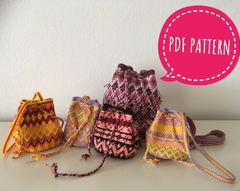 Crochetpattern Wayuu mochila mini bags, and tapestry technique, beautiful motives, Crochet pattern, colorful, PDF-file, DIY