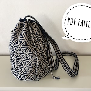 Wayuu mochila bag with tapestry technique, geometric  motives, Crochet pattern, colorful, PDF-file, DIY