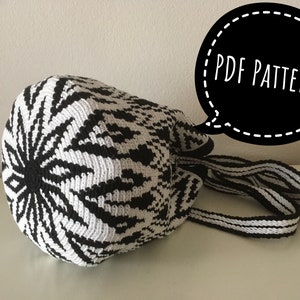 Crochetpattern Wayuu mochila bag with black and white and tapestry technique, beautiful motifs, Crochet pattern, colorful, PDF-file, DIY