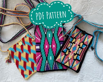 Crochetpattern of 3 bags for your phone with tapestry technique, different motives, multifunctional Crochet pattern, PDF-file, DIY