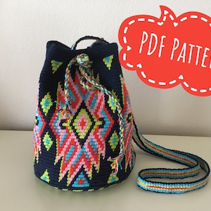 Trendy colors Crochet pattern, Wayuu mochila bag, tapestry technique, beautiful motives, colorful, PDF-file, DIY