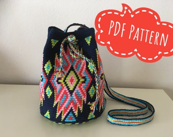 Trendy colors Crochet pattern, Wayuu mochila bag, tapestry technique, beautiful motives, colorful, PDF-file, DIY