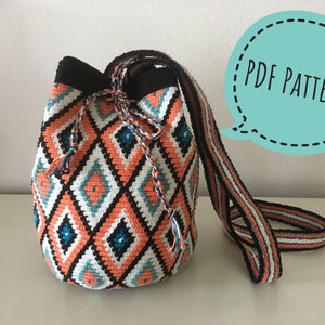 Crochetpattern Wayuu mochila bag with 5 colors, and tapestry technique, beautiful motifs, Crochet pattern, colorful, PDF-file, DIY