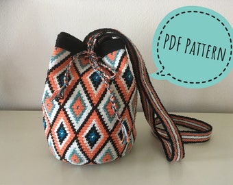 Crochetpattern Wayuu mochila bag with 5 colors, and tapestry technique, beautiful motifs, Crochet pattern, colorful, PDF-file, DIY