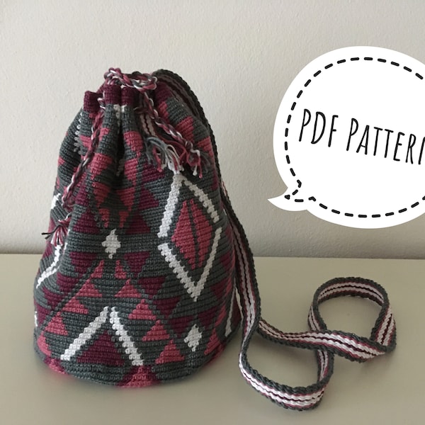 Wayuu mochila bag with tapestry technique, Aztec motives, Crochet pattern, colorful, PDF-file, DIY