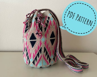 Beautiful colors crochet pattern, Wayuu Mochila, Ply split braiding, PDF-file, DIY, quilt motifs