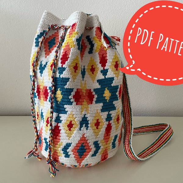 Beautiful colors crochet pattern, Wayuu Mochila, Ply split braiding, PDF-file, DIY, quilt motifs