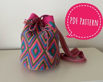 Trendy colors crochet pattern, Wayuu Mochila, Ply split braiding, PDF-file, DIY