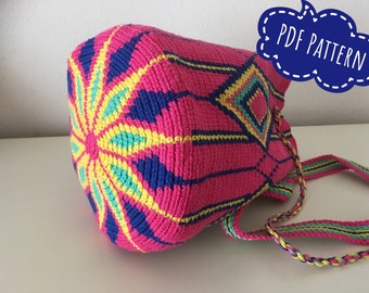 Trendy colors Crochet pattern, Wayuu mochila bag, tapestry technique, beautiful motives, colorful, PDF-file, DIY