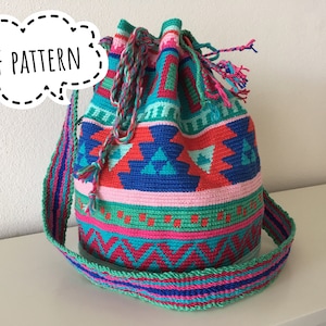 Wayuu mochila bag with tapestry technique, Aztec motives, Crochet pattern, colorful, PDF-file, DIY