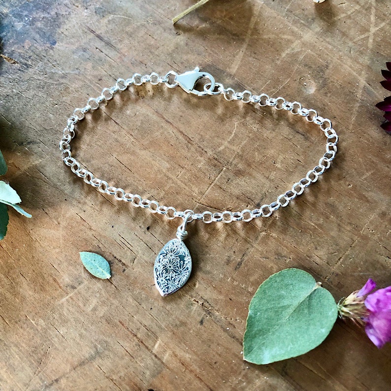 Sterling Silver Charm Bracelet with Leaf Handmade Leaf Bracelet in Sterling Silver Christmas Gift for Women, Wife, Girlfriend, Sister image 6