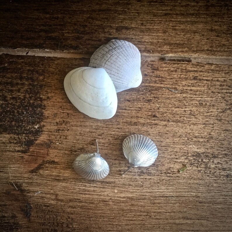 Sterling Silver Sea Shell Stud Earrings Handmade Silver Shell Etsy UK
