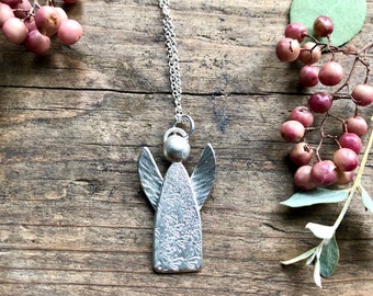 Handmade Silver Angel Necklace - Sterling Silver Guardian Angel Necklace - Spiritual Jewellery - Rememberance - Baby Loss - Talisman