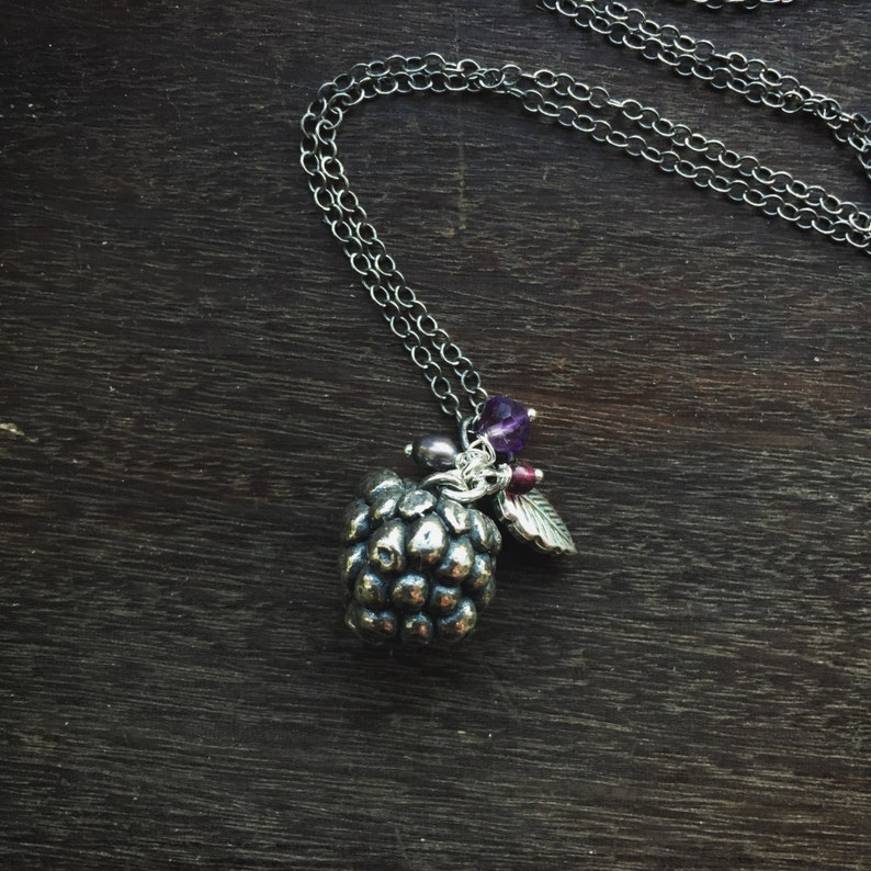 Long Sterling Silver Necklace With Blackberry Charm Etsy UK