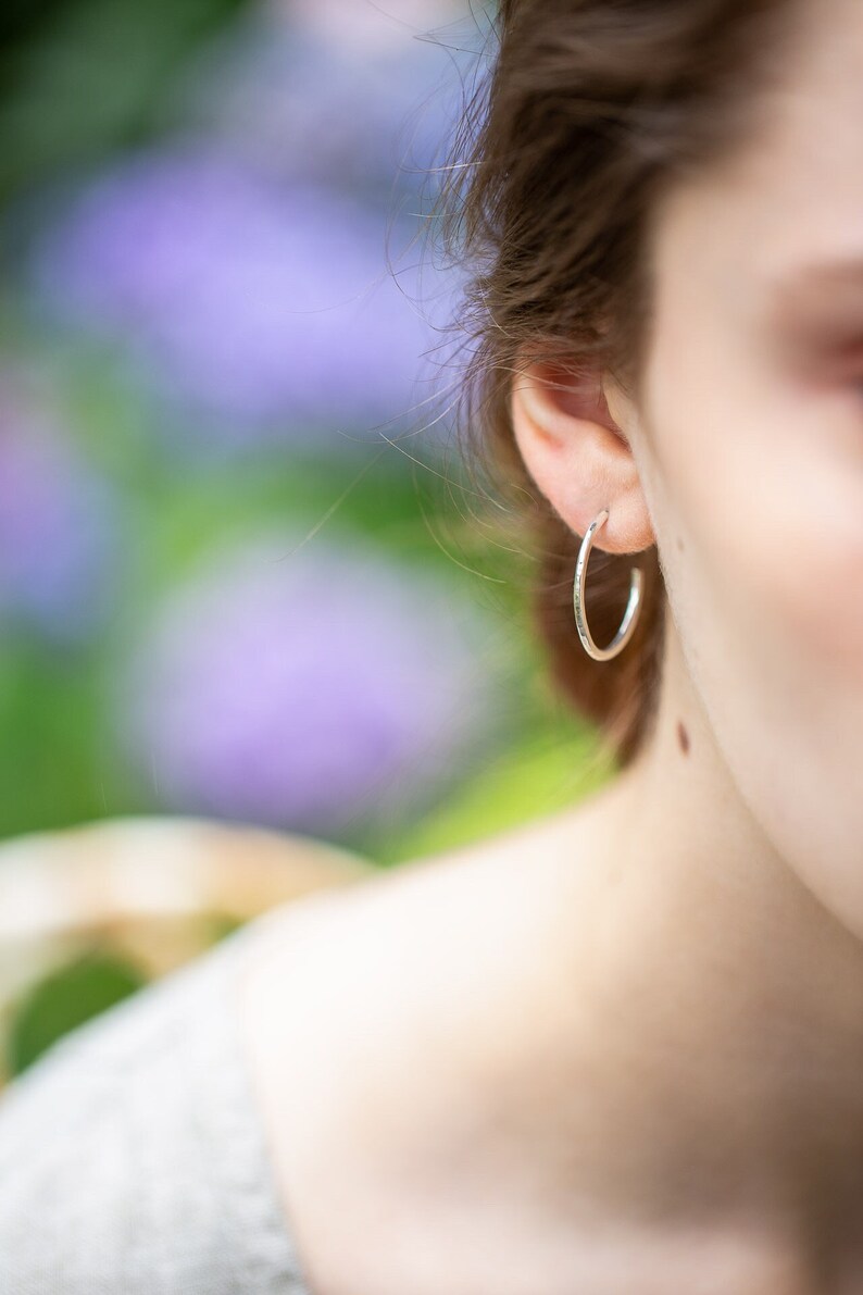 Handmade Silver Hoop Earrings Hammered Hoop Earrings Recycled Silver Jewellery Graduation Gift Birthday Gift Handmade Jewellery image 1