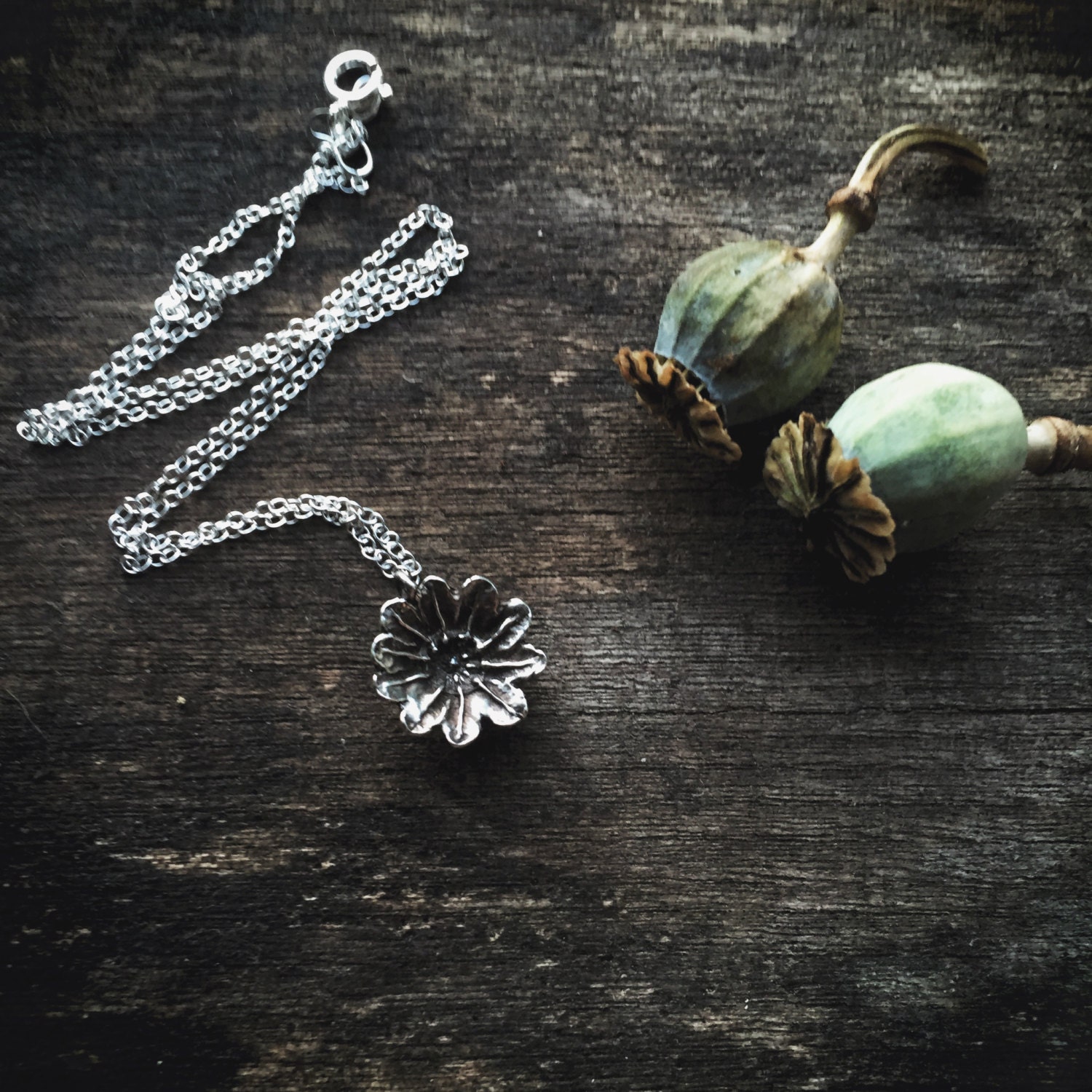 Sterling silver poppy seed head necklace botanical necklaces Etsy