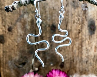 Sterling Silver Snake Earrings - Recycled Silver Handmade Dangly Snake Earrings for Women - Silver Snake Jewellery for Her