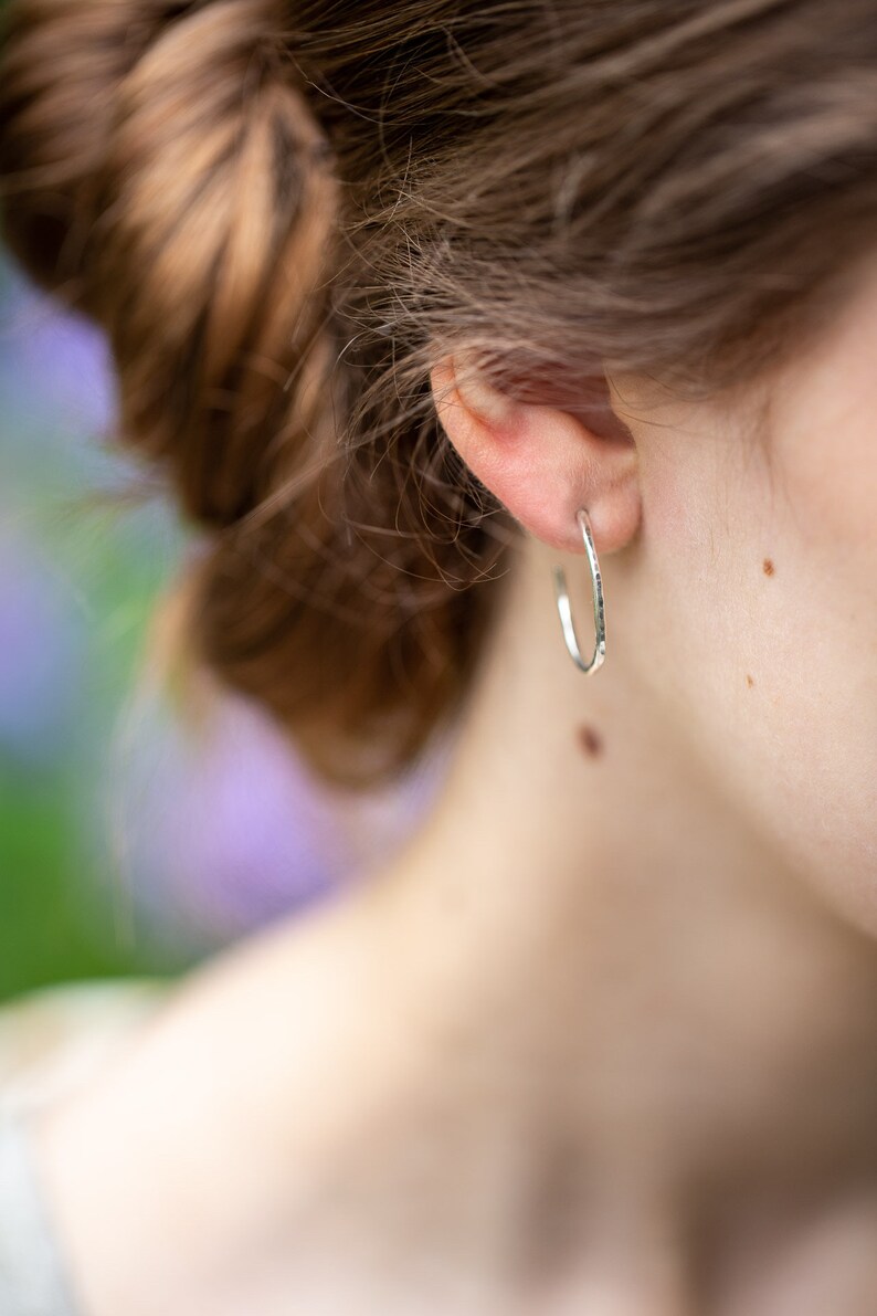 Handmade Silver Hoop Earrings Hammered Hoop Earrings Recycled Silver Jewellery Graduation Gift Birthday Gift Handmade Jewellery image 2