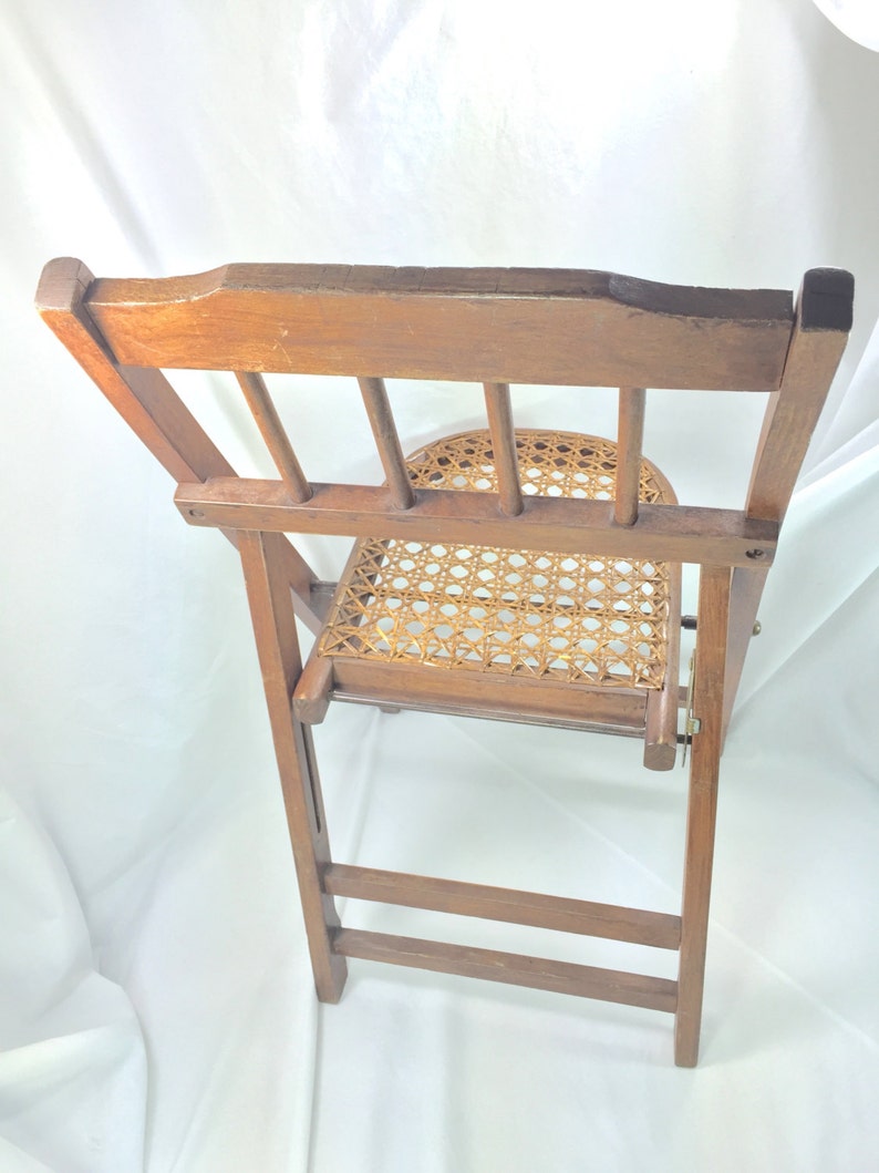 Childrens Folding Chair, Cane Seat, Antique image 6