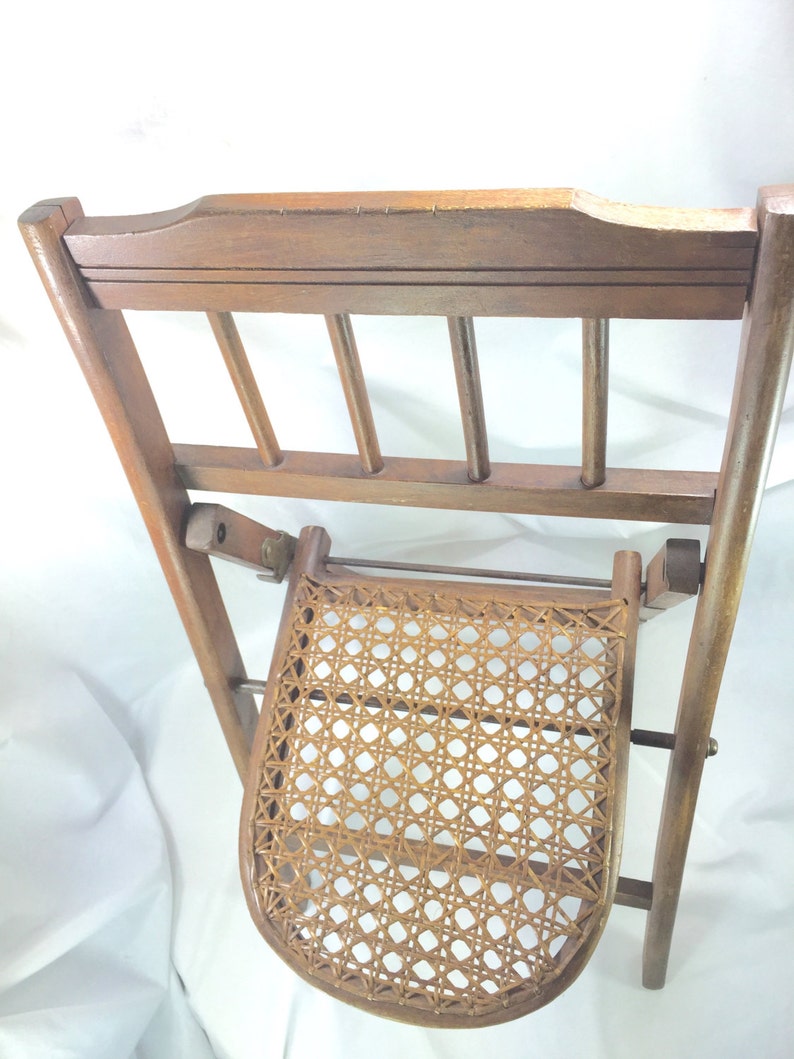 Childrens Folding Chair, Cane Seat, Antique image 7